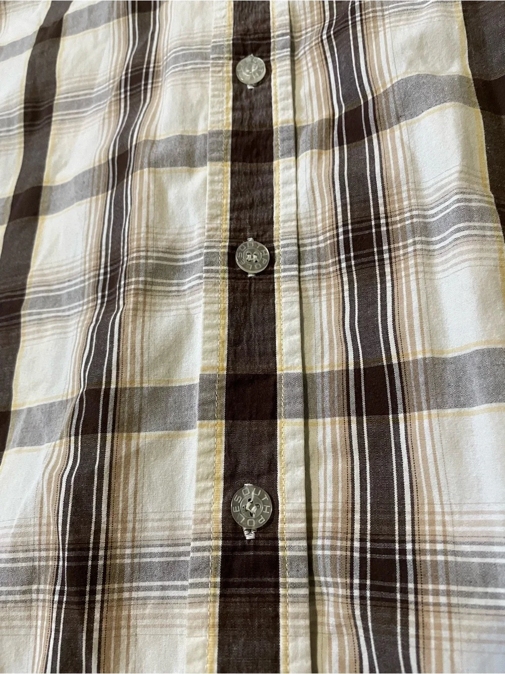 Southpole Plaid Button Up Shirt Size Large Brown Neutral Grid Y2K Streetwear
